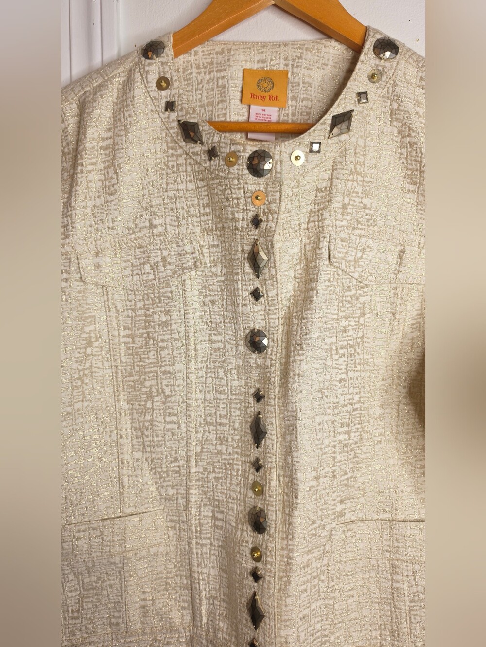 Ruby Rd. Cream Textured Embellished Blazer - Picture 3 of 10